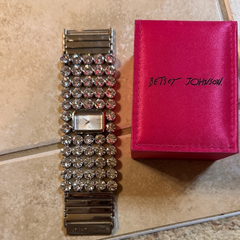 Betsey Johnson Silver Crystal Bracelet Watch